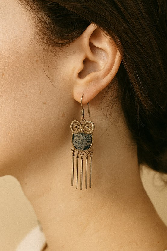 Handcrafted Indigo & Miao Silver Earrings