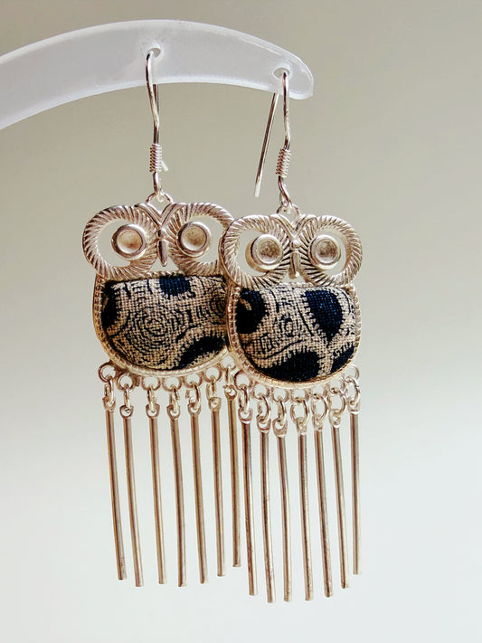 Handcrafted Indigo & Miao Silver Earrings