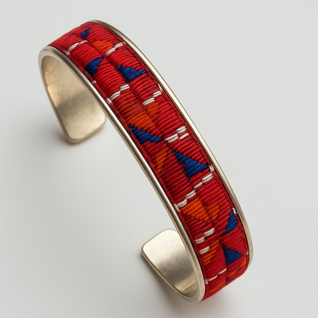 Miao Silver & Antique Embroidery Cuff Bracelet