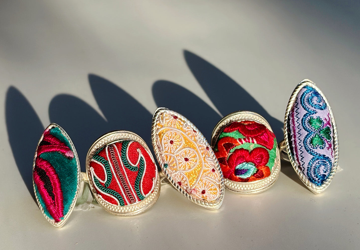 Vintage Miao Embroidery × “Miao Silver” Rings —Handmade, One of a Kind