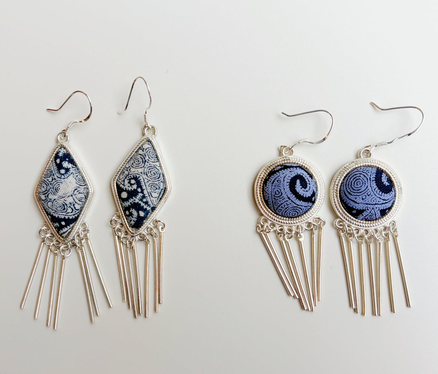Handcrafted Indigo & Miao Silver Earrings