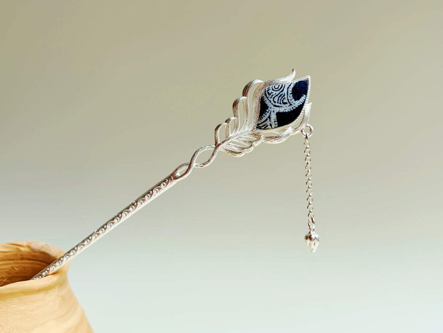 Indigo Fabric ×  “Miao Silver” Hair Pin —Handcrafted