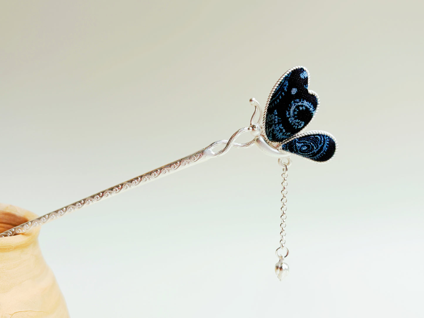 Indigo Fabric ×  “Miao Silver” Hair Pin —Handcrafted
