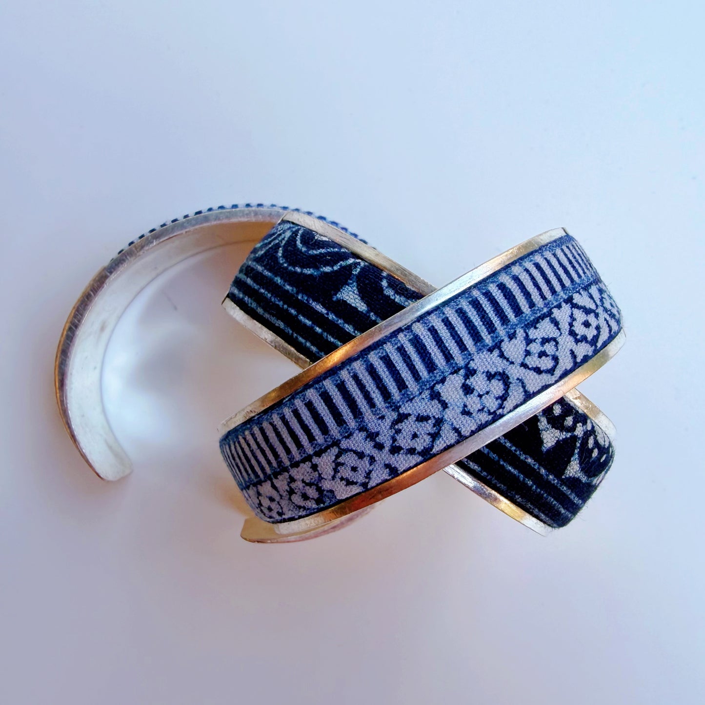 Indigo Textile × Miao Silver Handcrafted Cuff Bracelet