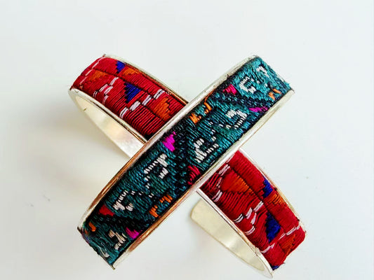 Miao Silver & Antique Embroidery Cuff Bracelet