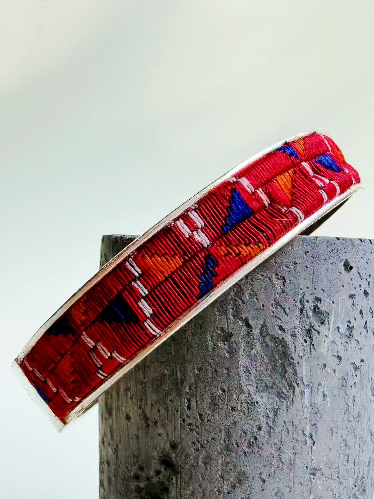 Miao Silver & Antique Embroidery Cuff Bracelet