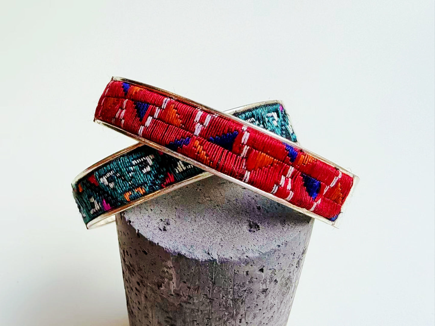 Miao Silver & Antique Embroidery Cuff Bracelet