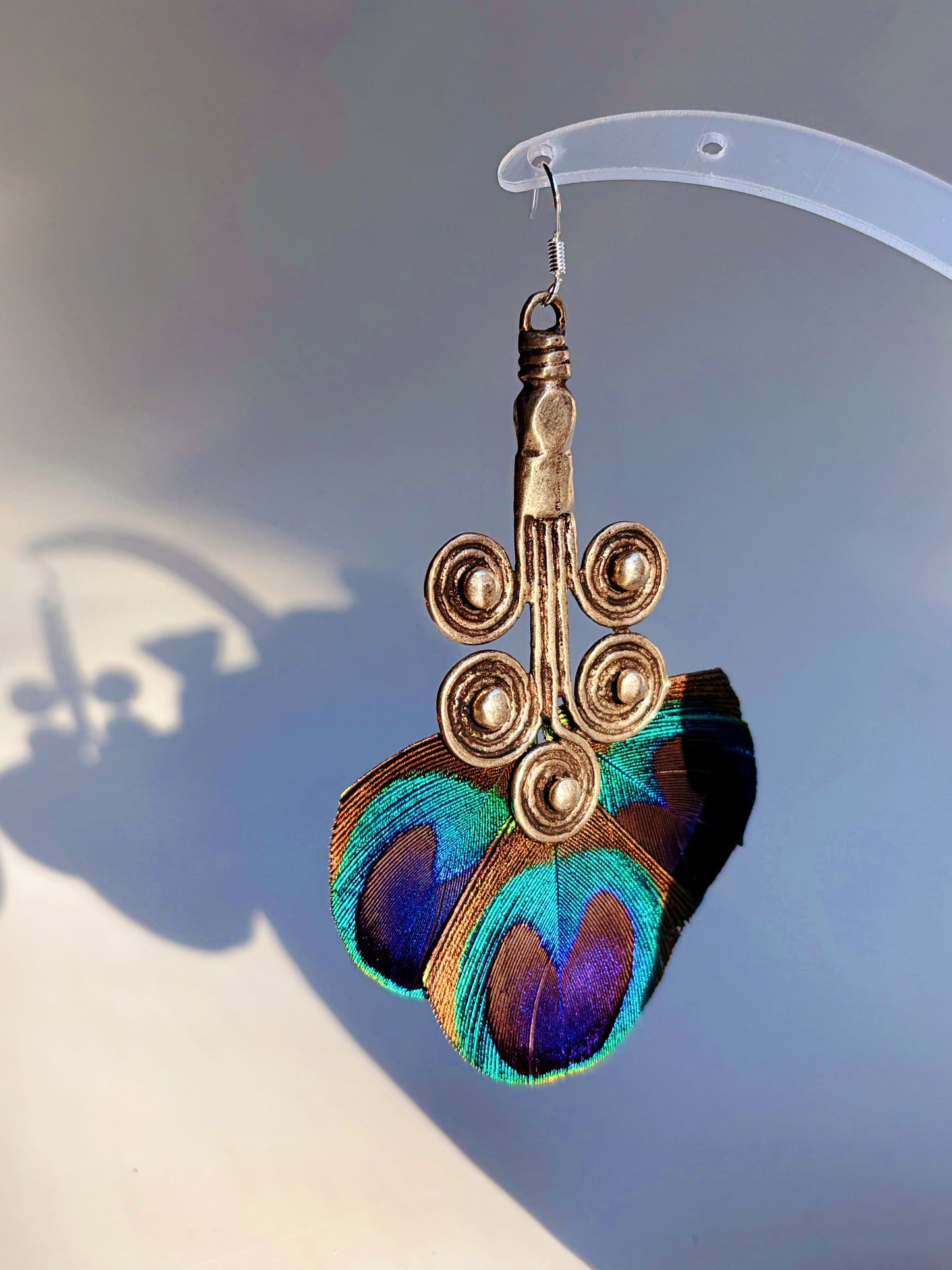 Peacock Feather × Miao Silver Earrings – 925 Silver Hooks