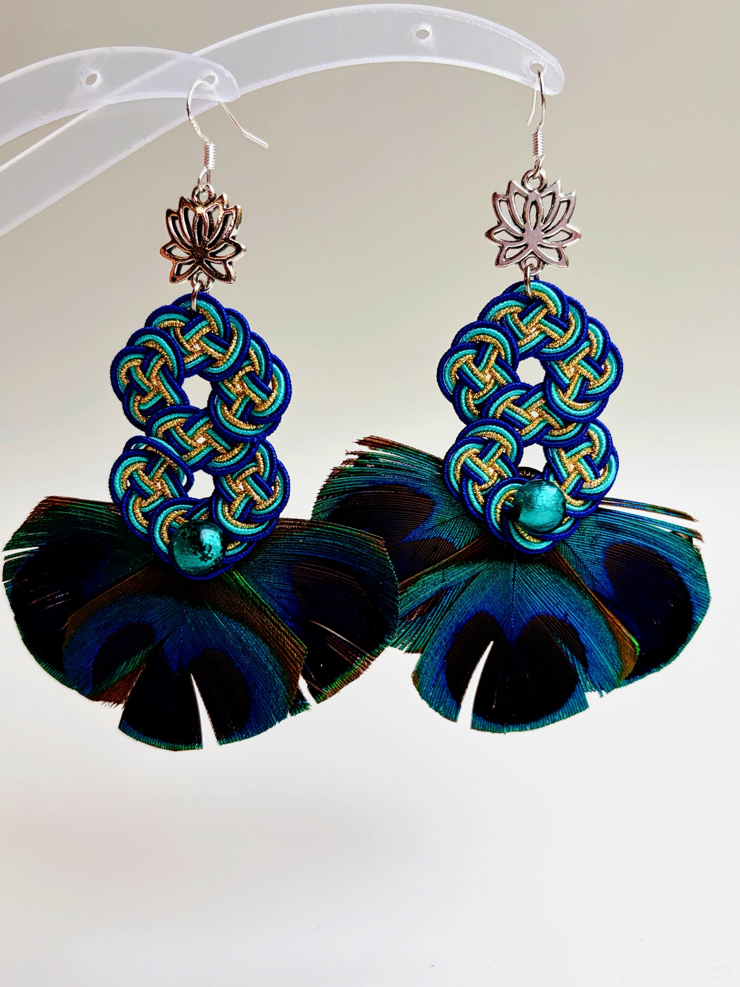 Peacock Feather × Miao Silver Earrings – 925 Silver Hooks