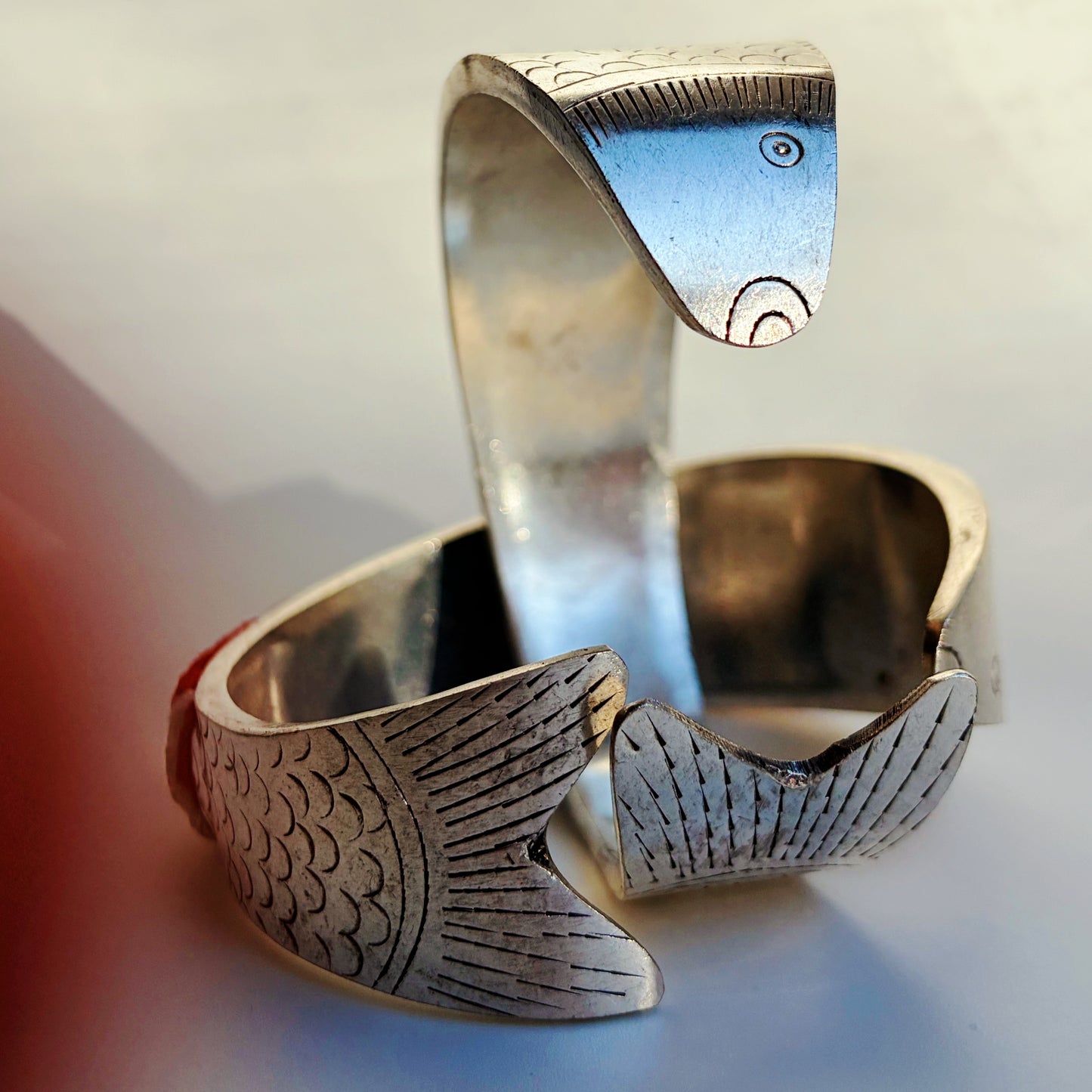 Vintage Fish Motif Miao Silver Cuff