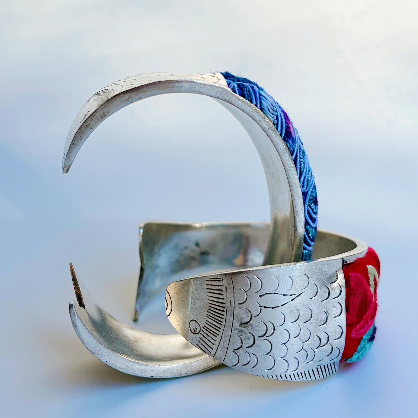 Vintage Fish Motif Miao Silver Cuff