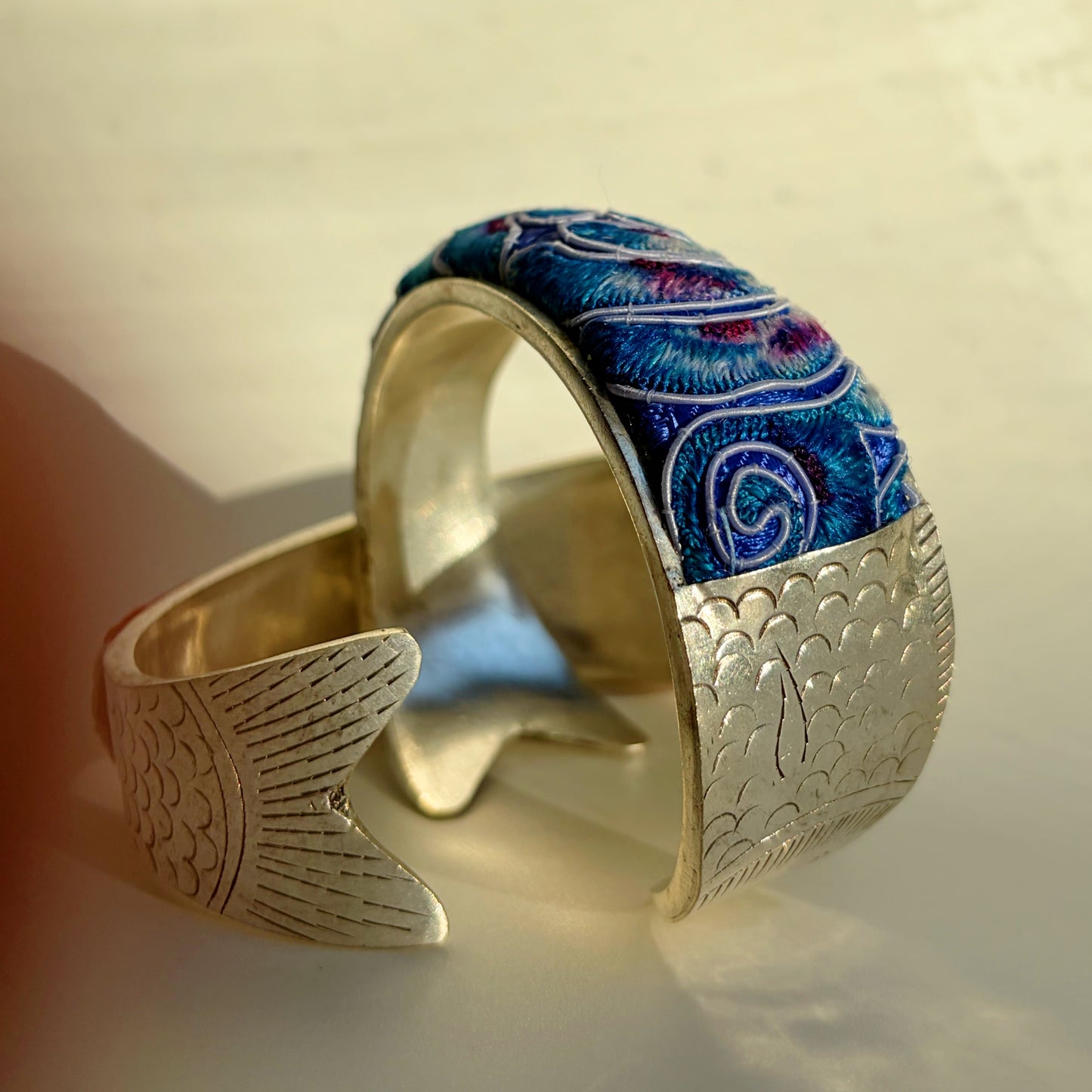 Vintage Fish Motif Miao Silver Cuff